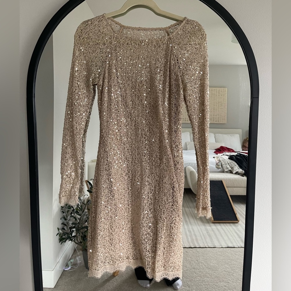 Halston Heritage gold sequin dress